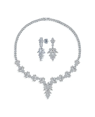Bling Jewelry Marquise Leaf Cubic Zirconia Cz Cleavage Collar Statement Necklace & Earrings Jewelry Set