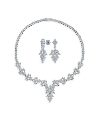 Bling Jewelry Marquise Leaf Cubic Zirconia Cz Cleavage Collar Statement Necklace & Earrings Jewelry Set