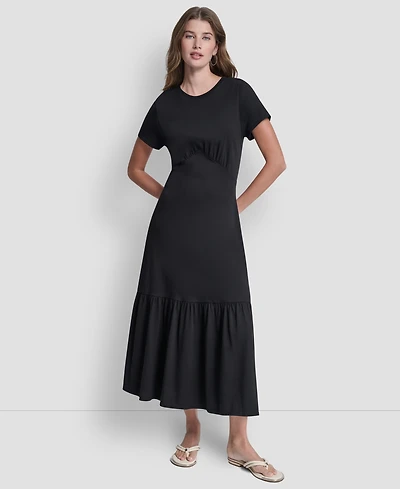 Dkny Jeans Women's Ruched Bodice Crewneck Long Dress
