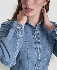 Dkny Jeans Women's Collared Seamed A-Line Shirt Dress