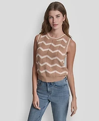 Dkny Jeans Women's Sleeveless Crewneck Stripe Sweater