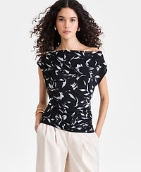 I.n.c. International Concepts Women's Short Sleeve Asymmetric Knit Top, Macy's Exclusive