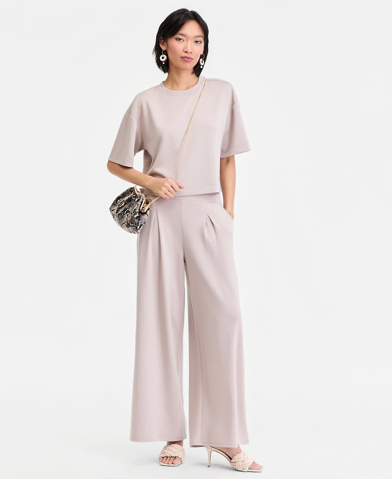 I.n.c. International Concepts Women's Off-Duty Pleat-Front Wide-Leg Sweatpants