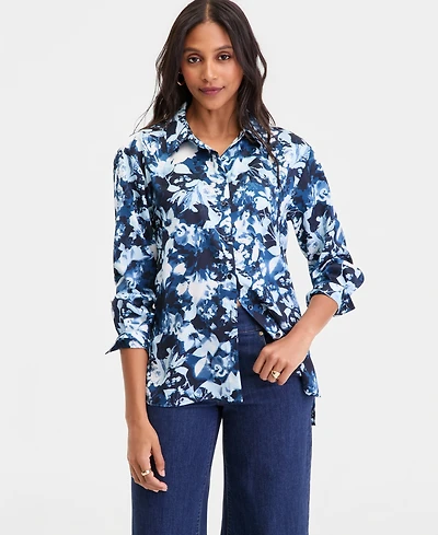 I.n.c. International Concepts Women's Long-Sleeve Printed Button-Front Collared Shirt, Macy's Exclusive