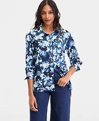 I.n.c. International Concepts Women's Long-Sleeve Printed Button-Front Collared Shirt, Macy's Exclusive