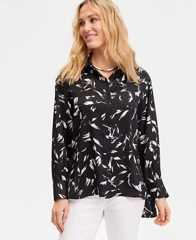 I.n.c. International Concepts Women's Long-Sleeve Printed Button-Front Collared Shirt, Macy's Exclusive