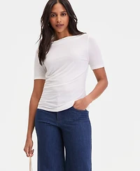I.n.c. International Concepts Women's Short-Sleeve Asymmetrical-Hem Ruched Layering Top, Macy's Exclusive