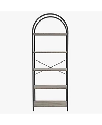 gaomon Bookshelf 5 Tier Bookcase Arched Display Racks Tall Standing Bookshelves Metal Frame Farmhouse Storage Rack Shelf Grey Book Shelf for Bedroom
