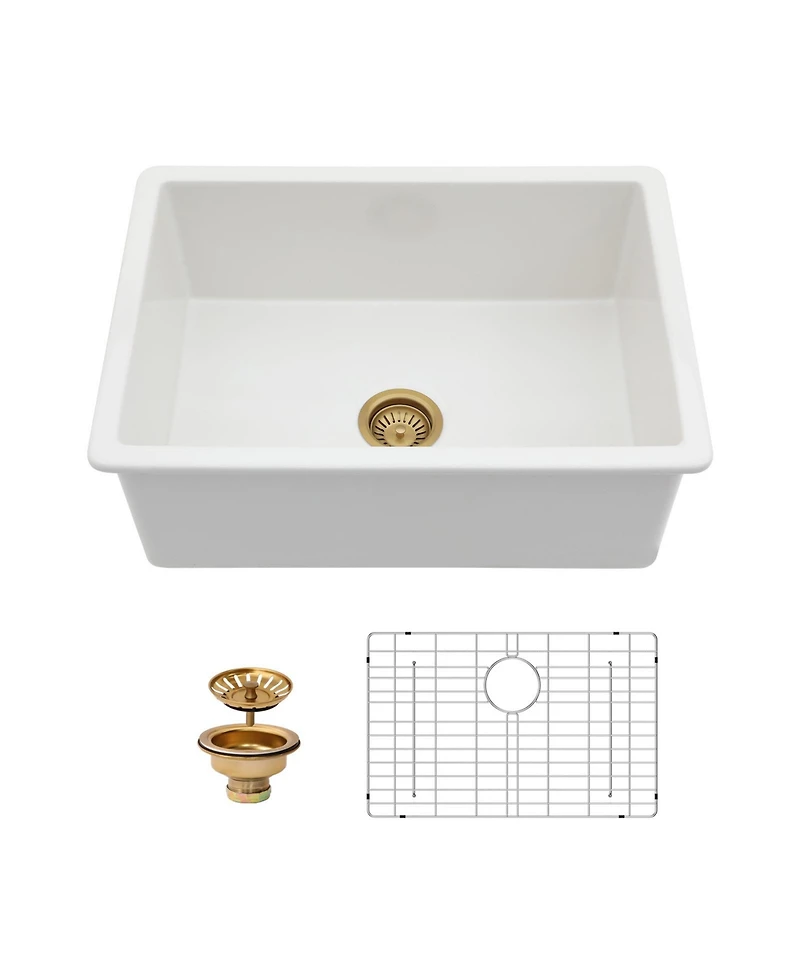 Flynama 27x19x10inch Dual Mount White Porcelain Fireclay Undermount Single Bowl Deep Rectangular Kitchen Sink