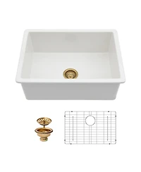 Flynama 27x19x10inch Dual Mount White Porcelain Fireclay Undermount Single Bowl Deep Rectangular Kitchen Sink