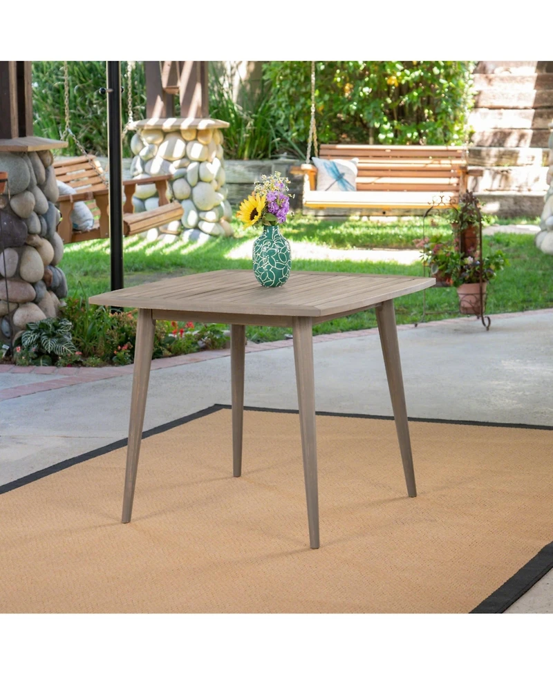 Mondawe Outdoor Square Acacia Wood Patio End Table Side with Tapered Legs, Mid-Century for 2a€“4 People, Grey
