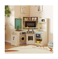 Hongge Kids Corner Wooden Play Kitchen with Realistic Cooking Features and Storage