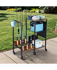 Mecale Fishing Rod Holder, 12-Rod Mobile Pole Rack Cart with Wheels for Garage or Home Fishing Gear Storage