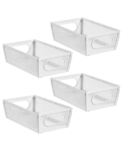 mDesign Perforated Metal Storage Bin with Handles - Set of 4 - Matte White