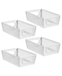 mDesign Perforated Metal Storage Bin with Handles - Set of 4 - Matte White