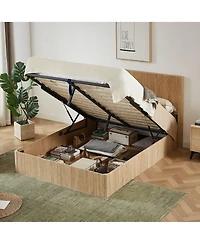 Boyel Living Queen Lift-Up Storage Bed Frame with Hydraulic System, Wooden Corrugated Curved Lines.