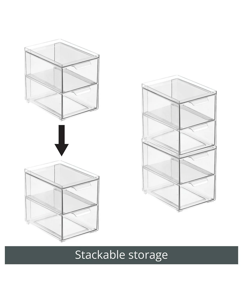 mDesign 2-Drawer Stackable Organizer for Kitchen or Pantry - Set of 2 - Clear