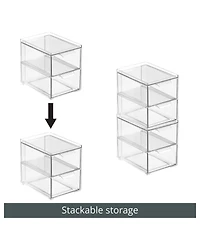 mDesign 2-Drawer Stackable Organizer for Kitchen or Pantry - Set of 2 - Clear
