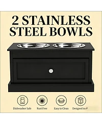 Aostirmotor 23.5 in. Wide Dog Bowls Elevated Feeding Station with Drawer in Black