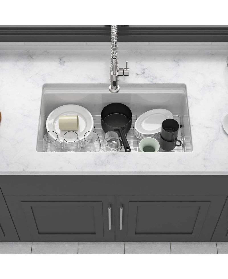 flynama Porcelain Ceramic Single Bowl Dual Mount Undermount Workstation Kitchen Sink