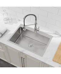 flynama Overmount Single Bowl Dark Gray 304 Stainless Steel Handmade Kitchen Sink with Us Standard Drain and Hook