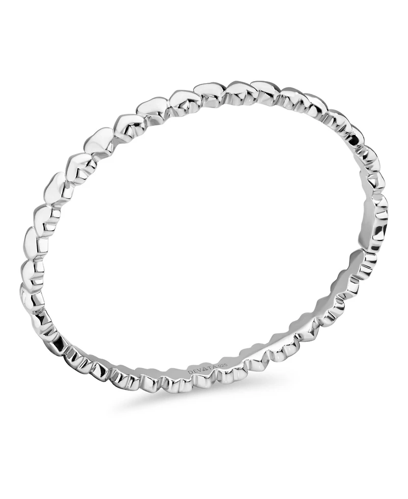 Devata Sweet Heart Eternity Bangle Bracelet in Rhodium Plated Sterling Silver, Size Medium