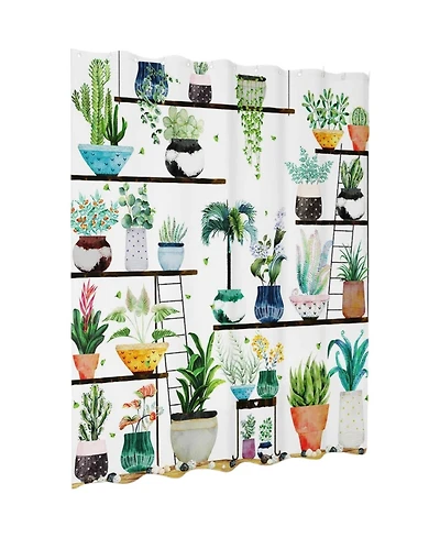 Slickblue 72-in. Watercolor Plants Botanical Floral Flower Pots Succulents Shower Curtain