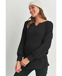Hello Miz Maternity Ribbed Split Neck Long Sleeve Top