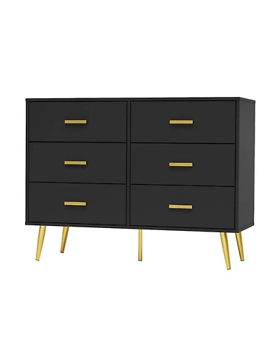 Gaomon 6 Drawer Wooden Dresser with Gold Knobs, Large Storage Chest for Bedroom Living Room or Entryway