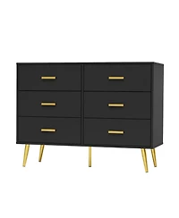 Gaomon 6 Drawer Wooden Dresser with Gold Knobs, Large Storage Chest for Bedroom Living Room or Entryway