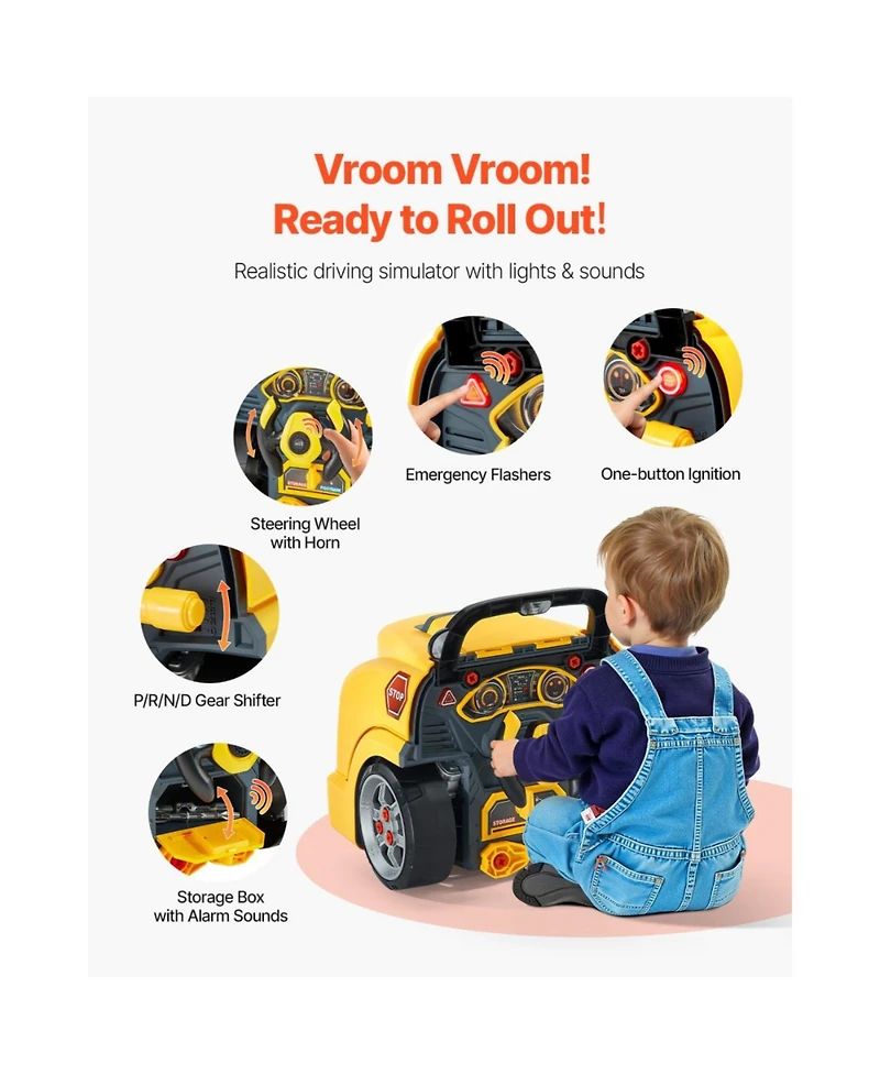 Slickblue Engine Toy, 60 Pieces, Kids Mechanic Car Repair Set with Removable Parts, Lights and Sounds, Steering Wheel and Horn