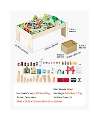 Slickblue Train Table, 84 Multicolor Pieces Wooden Kids Activity Table with Collapsible Storage Bin