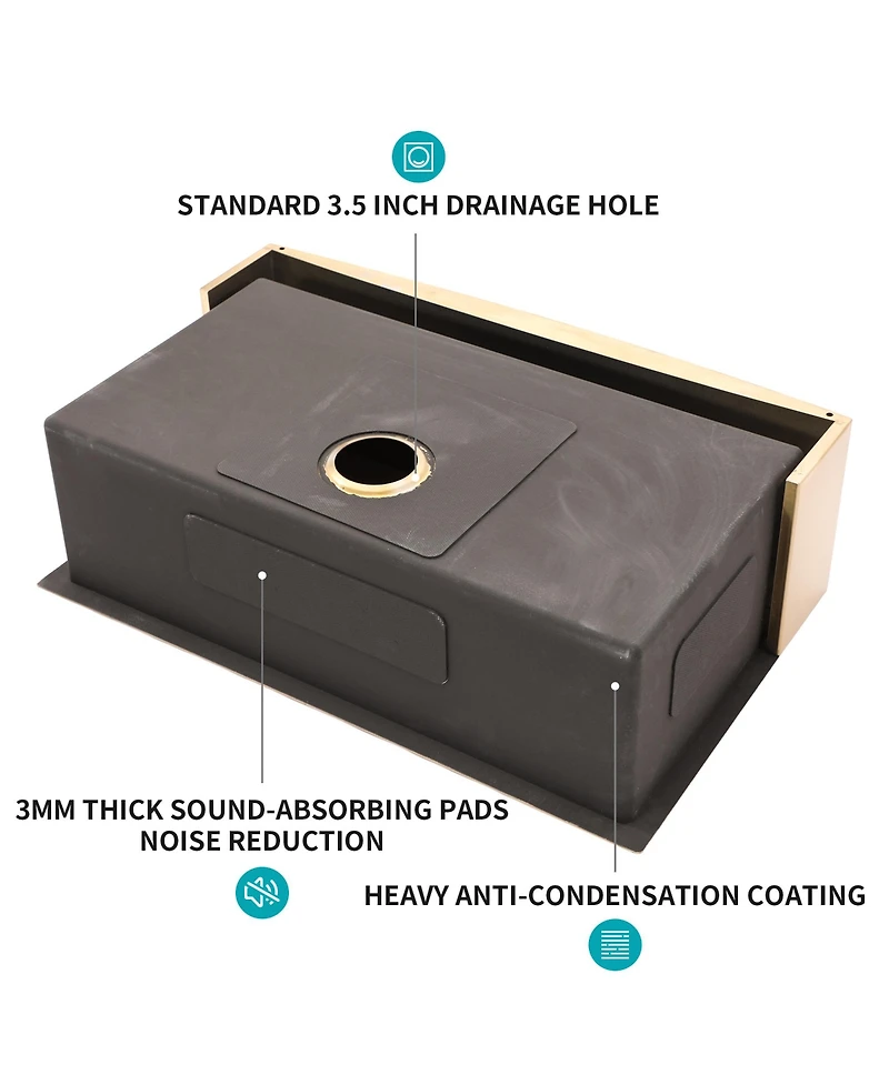 flynama 33x21x10inch Gold Farmhouse Kitchen Sink Stainless Steel Apron Front 16 Gauge