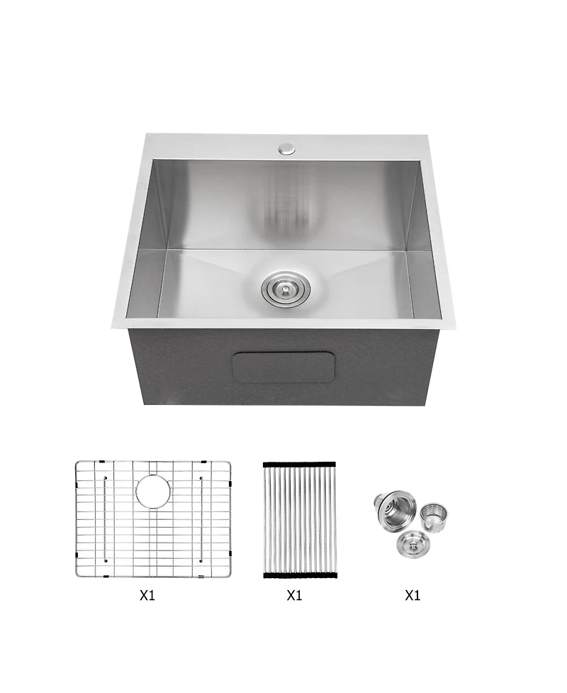 flynama 22x22x12inch Laundry Sink Topmount Stainless Steel Deep Single Bowl Utility Room Sink