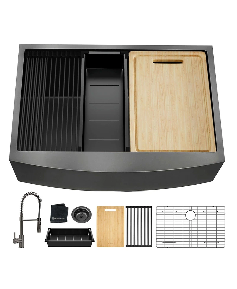 flynama huluwat 33x22x10inch Gunmetal Black Farmhouse Workstation Kitchen Sink All In One Stainless Steel