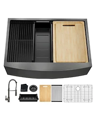 flynama huluwat 33x22x10inch Gunmetal Black Farmhouse Workstation Kitchen Sink All In One Stainless Steel