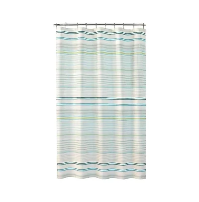 Slickblue 72-inch Sea Breeze Blue Green White Cabana Stripe Cotton Shower Curtain