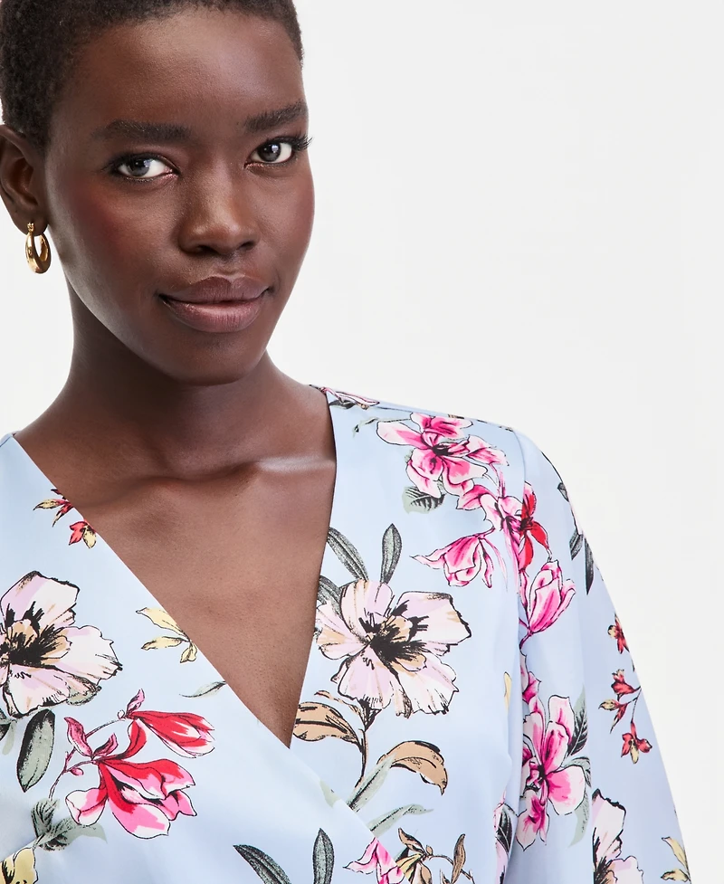 I.n.c. International Concepts Women's Long Sleeve Printed Wrap Blouse, Macy's Exclusive