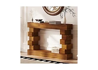 Boyel Living Geometric Block Stacked Wood Console Table with Warm Natural Finish, Entryway Table