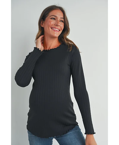 Hello Miz Maternity Long Sleeve Crew Neck Ribbed Top