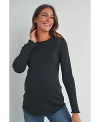 Hello Miz Maternity Long Sleeve Crew Neck Ribbed Top