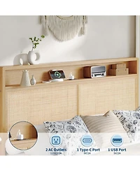 gaomon Rattan Bed Frame with Natural Rattan Headboard