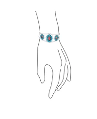 Bling Jewelry Western Navajo Style Red Blue Turquoise Conoch Flower Blossom Wide Cuff Bracelet .925 Sterling Silver