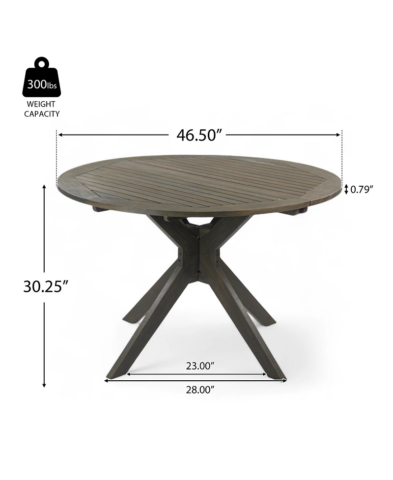Mondawe 47-in Round Outdoor Dining Table in Gray Acacia Wood with X-Base