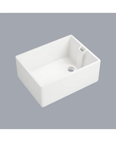 flynama 23.6x18inch White Ceramic Kitchen Sink Single Bowl High Temperature Firing Durable