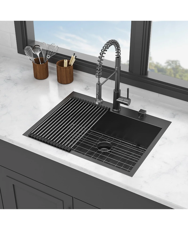 flynama huluwat 28x22x10inch Gunmetal Black Kitchen Sink Drop In Topmount Stainless Steel 16 Gauge