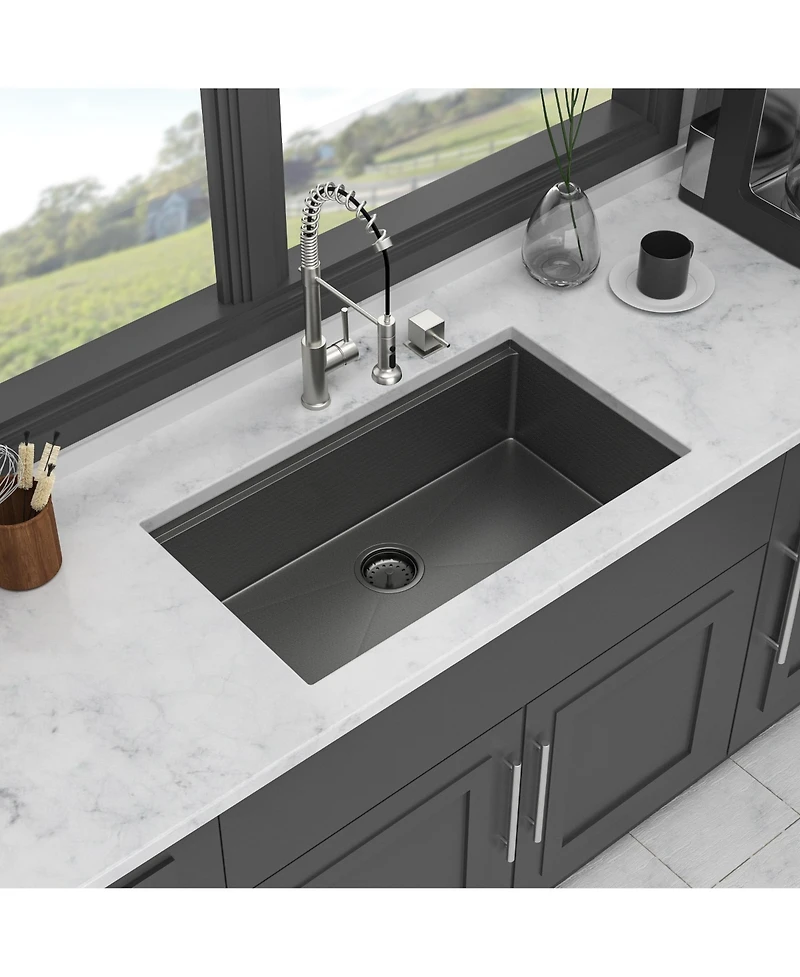 flynama 33inch Undermount Kitchen Sink Gunmetal Black 16G T304 Stainless Steel Ledge Workstation 33x19x9inch with Full Accessories Nano Plating