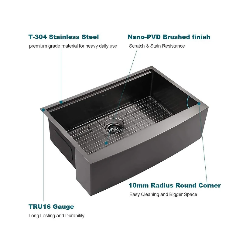 33x22inch Matte Black Farmhouse Kitchen Sink Stainless Steel Single Bowl Workstation Accessory Kit