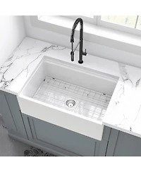 flynama 30x20x10inch White Fireclay Farmhouse Sink Workstation Reversible Apron Front