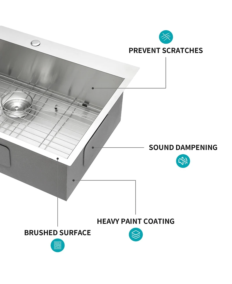 33x22x9inch Stainless Steel Kitchen Sink Drop In Single Bowl 16 Gauge Topmount